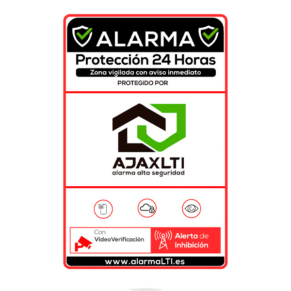 Cartel alarma Ajax homologado en aluminio lacado 19x12 cm para videovigilancia